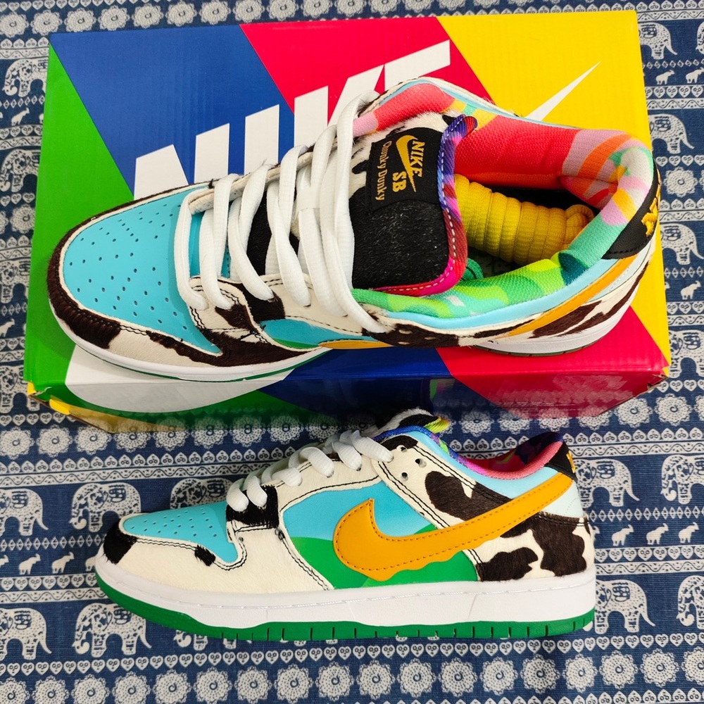 Nike SB Dunk Low - Turquoise, Yellow & Green with Cow Print